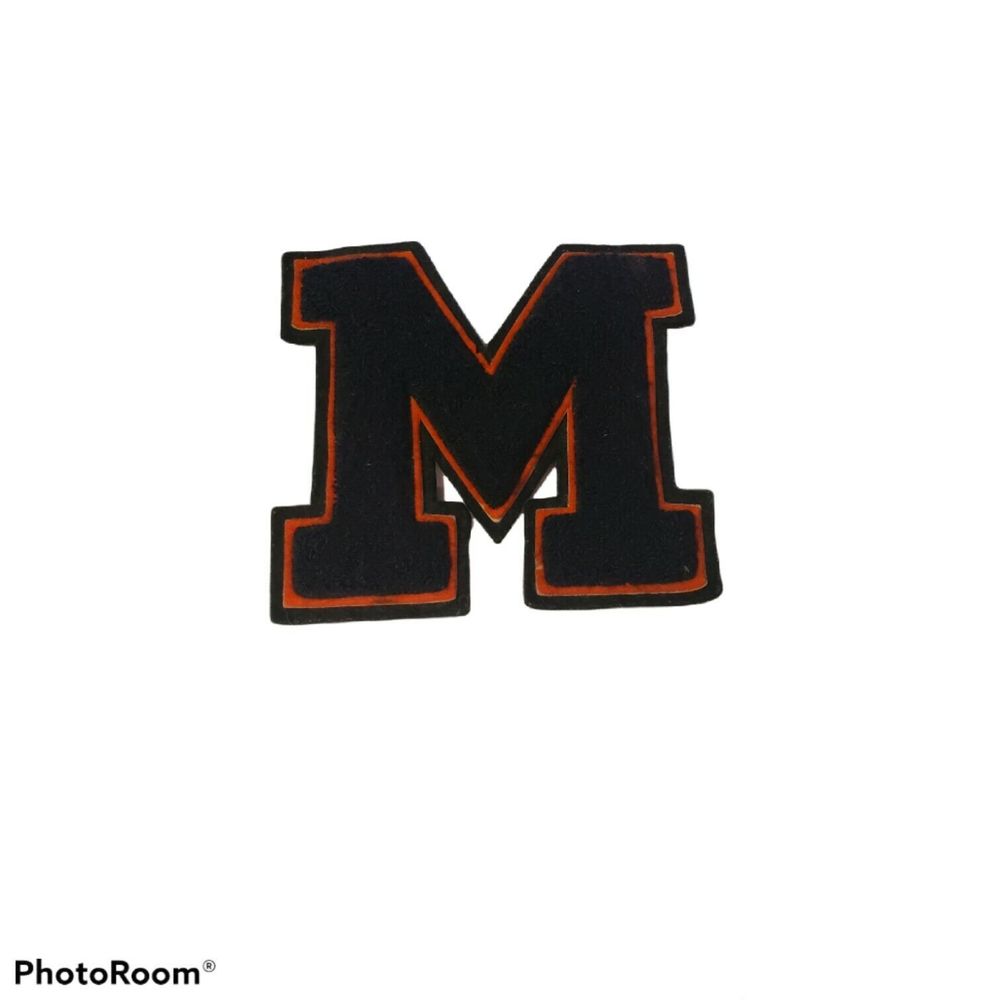 Vintage High School College Sports Team Varsity Letter Black - Orange “M” Patch